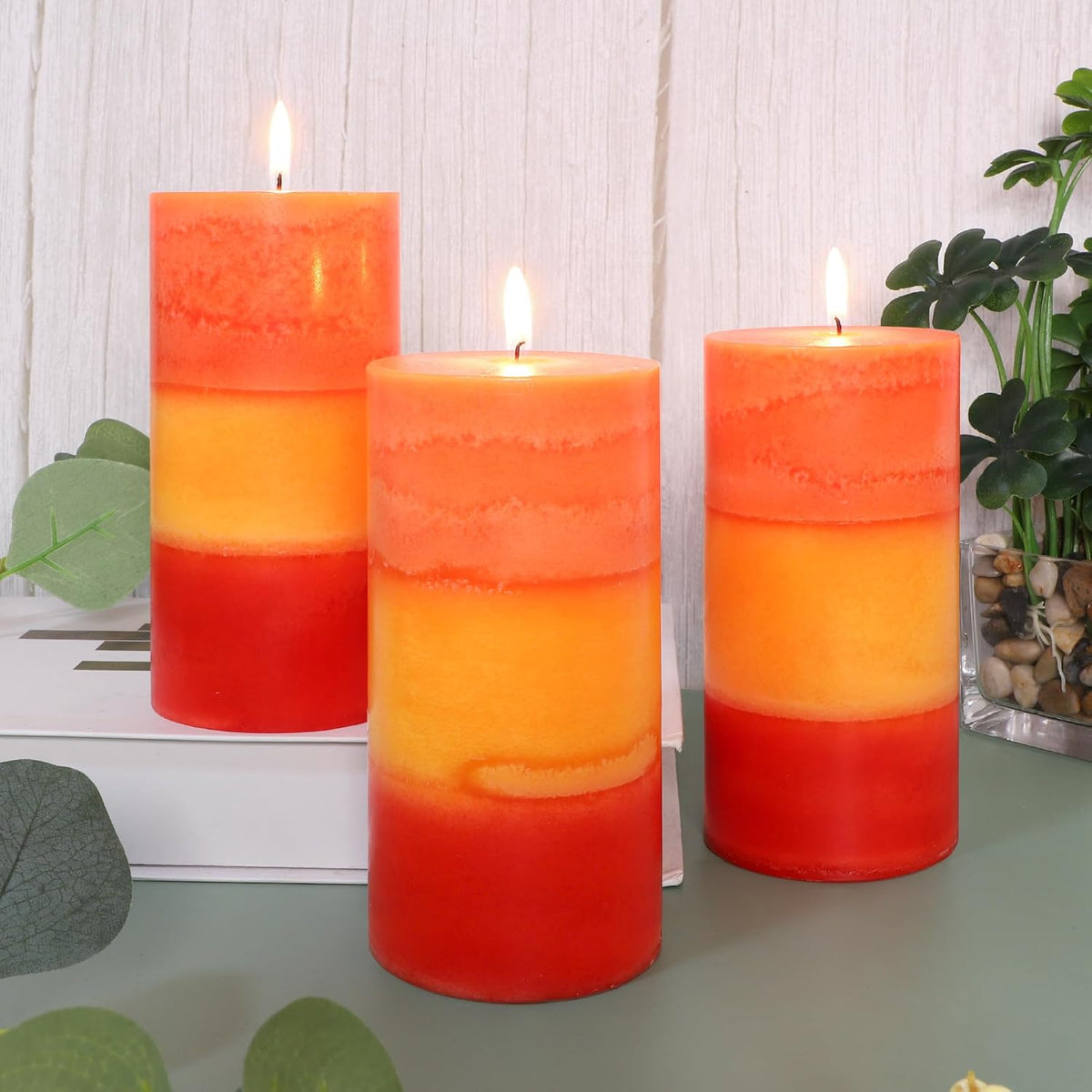 3×6 Inch Orange Pillar Candles, Pumpkin Scented Pillar Candles - Long Burning 70+ Hours, Dripless & Smokeless, Aromatherapy Candles for Thanksgiving Fall Décor, Set of 3