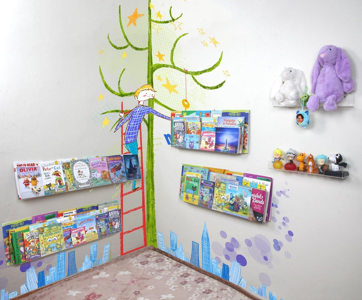 NIUBEE 36”Acrylic Floating Bookshelves for Kids Wall Shelves 2 Packs