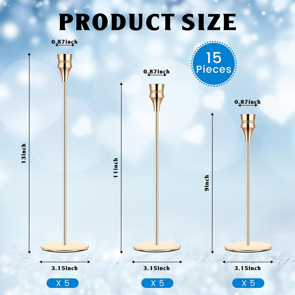 Yaomiao 15 Pcs Gold Candlestick Holders Metal Taper for Wedding Table