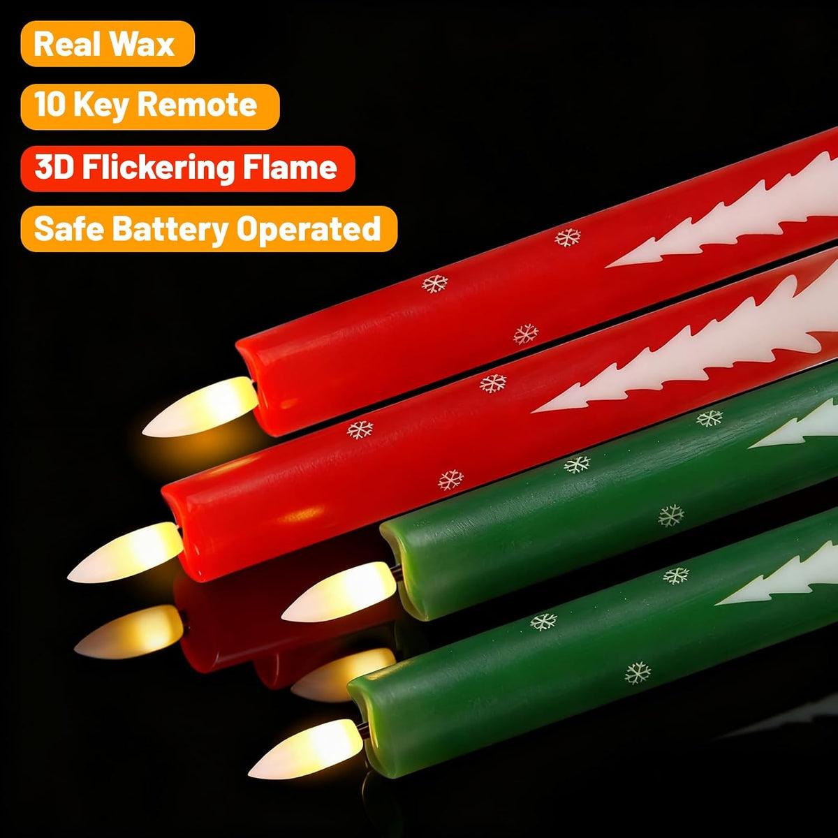Wondise Christmas Flameless Taper Candles with Remote Timer