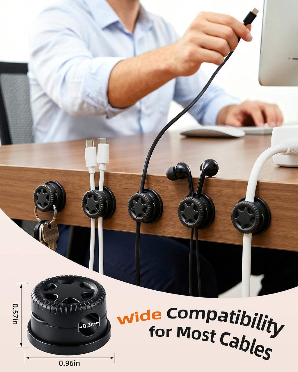 AGPTEK Magnetic Cable Clips Black, 360° Rotating Cord Holder for Nightstand