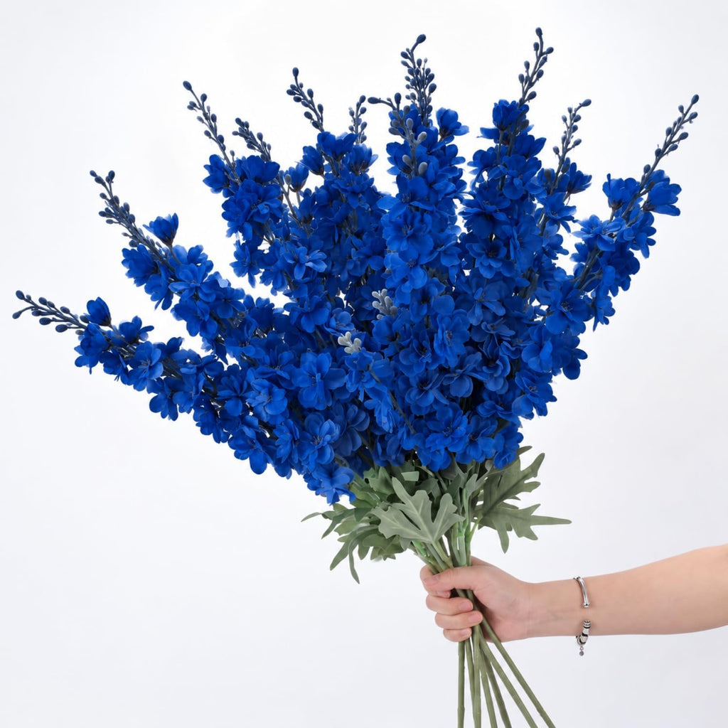 Thiccywoov 24 Pcs Royal Blue Delphinium Artificial Flower Bulk, 34.25"