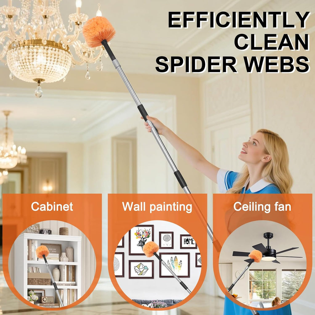 Cobweb Duster with Extension Pole, 6 FT Stainless Steel Adjustable Duster