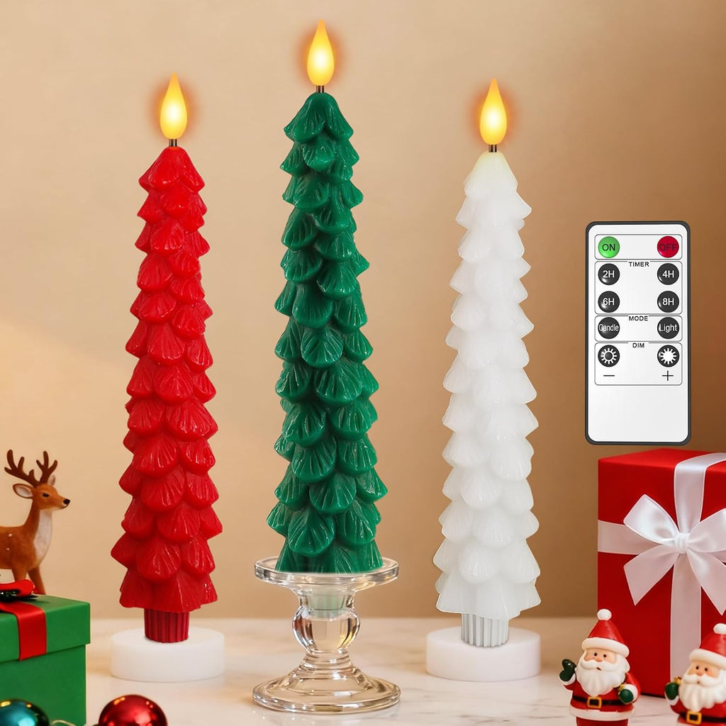 PChero Christmas Tree Candles with Remote Timer, 3 Pack, 9.7 Inches
