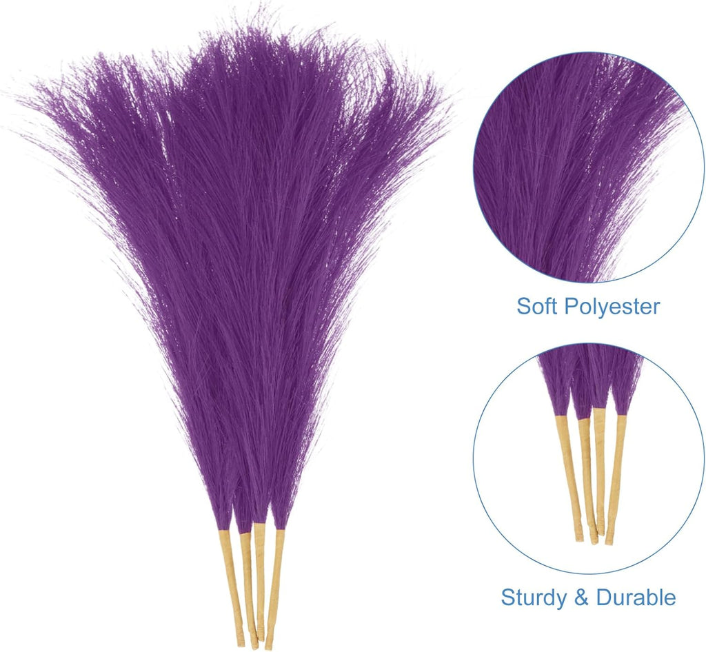 uxcell 4pcs Faux Pampas Grass 17 Inch 6 Stem Artificial Fake Dried Pampas Grass Decor for Floor Vase Filler, Wedding Decoration, Home Decoration, Deep Purple