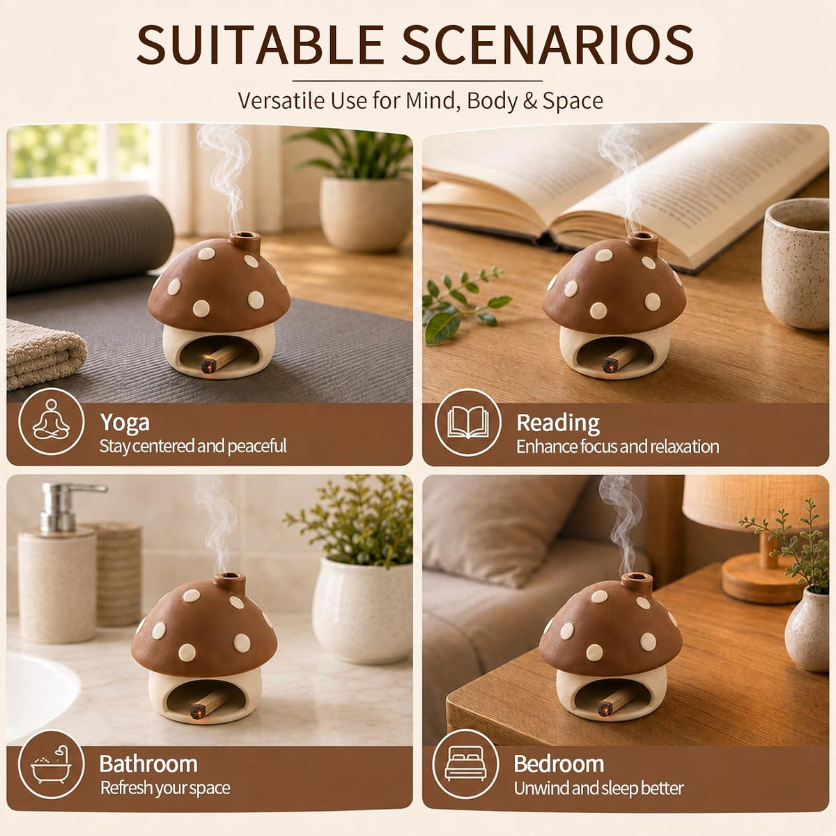 Ceramic Mushroom Incense Burner Palo Santo Sage Holder Home Decor