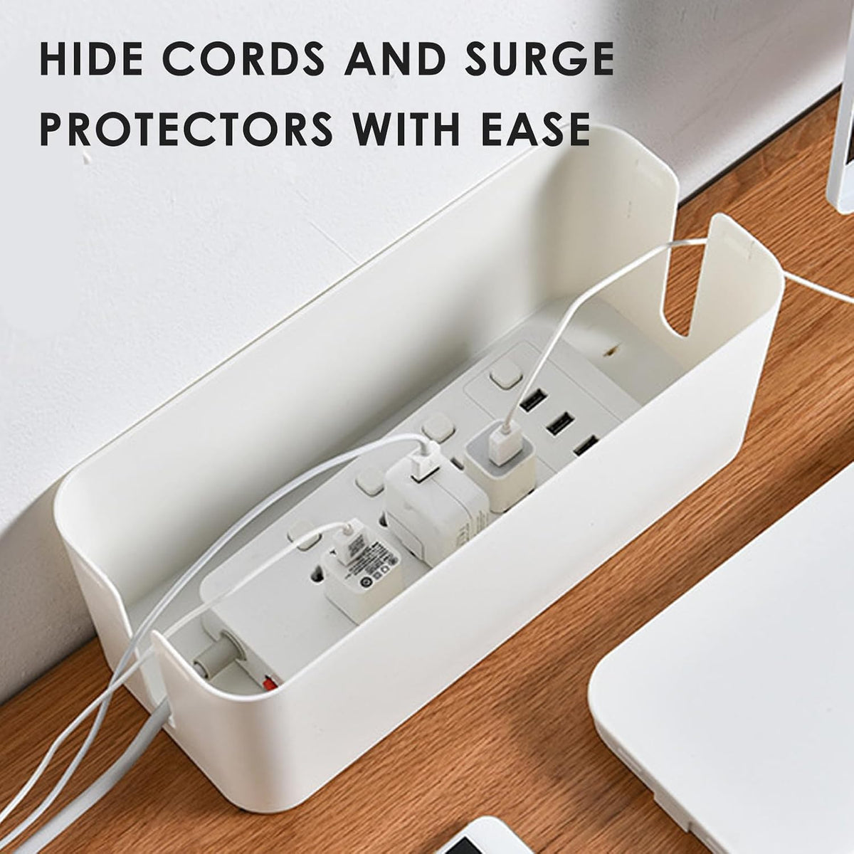 LUWOO Cable Management Box Set of Two, Cord Organizer Box to Hide Surge Protector on Desk or Floor, White
