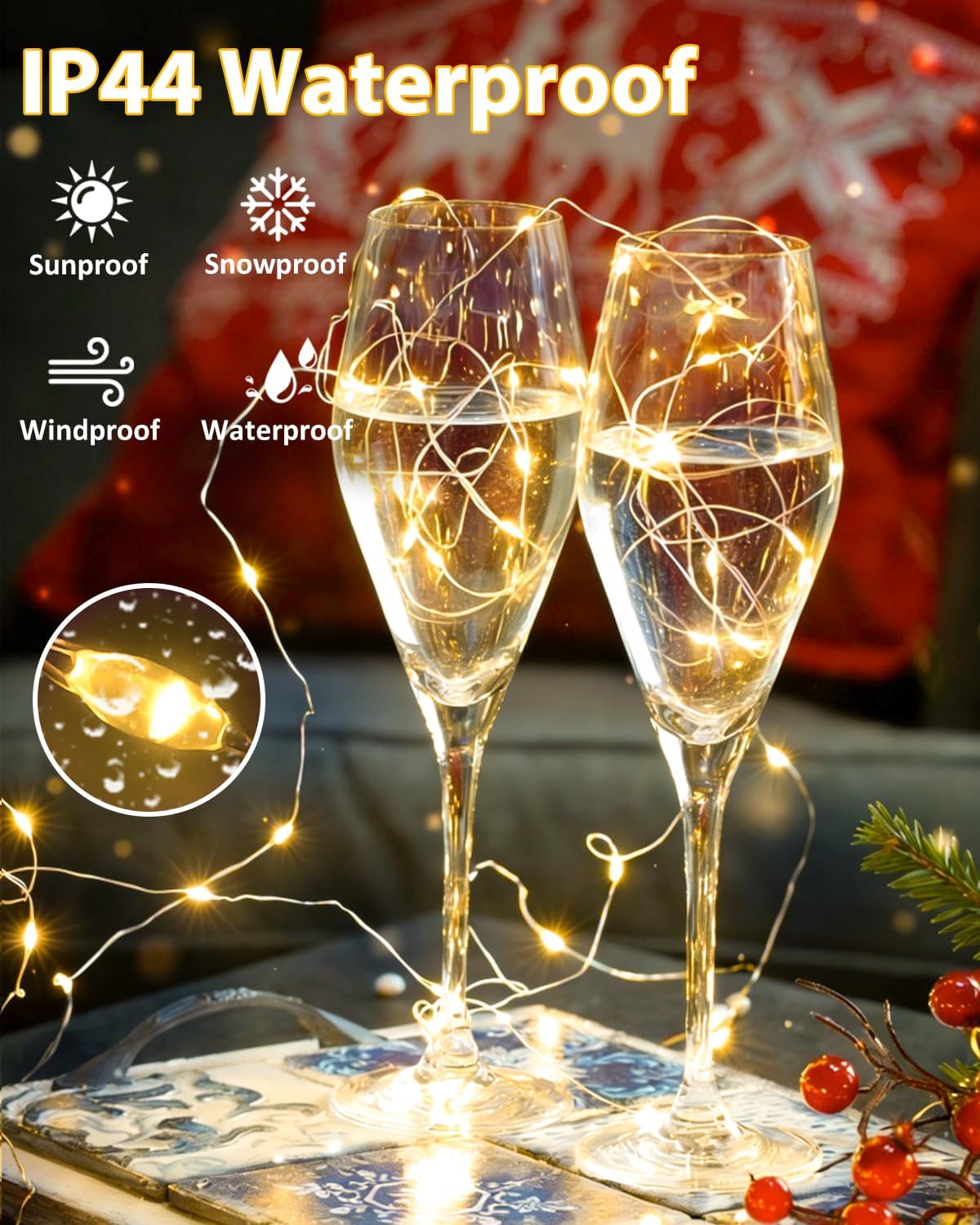 4 Pack 60 LED Fairy Lights Battery Operated with Remote, 20 FT Warm White