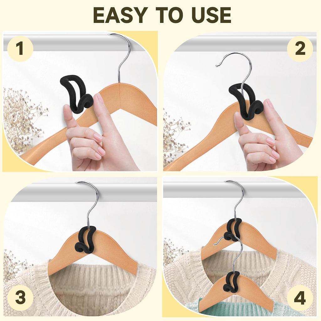Mlici 60 Pack Velvet Space Saving Hanger Connector Hooks for Closet, Black