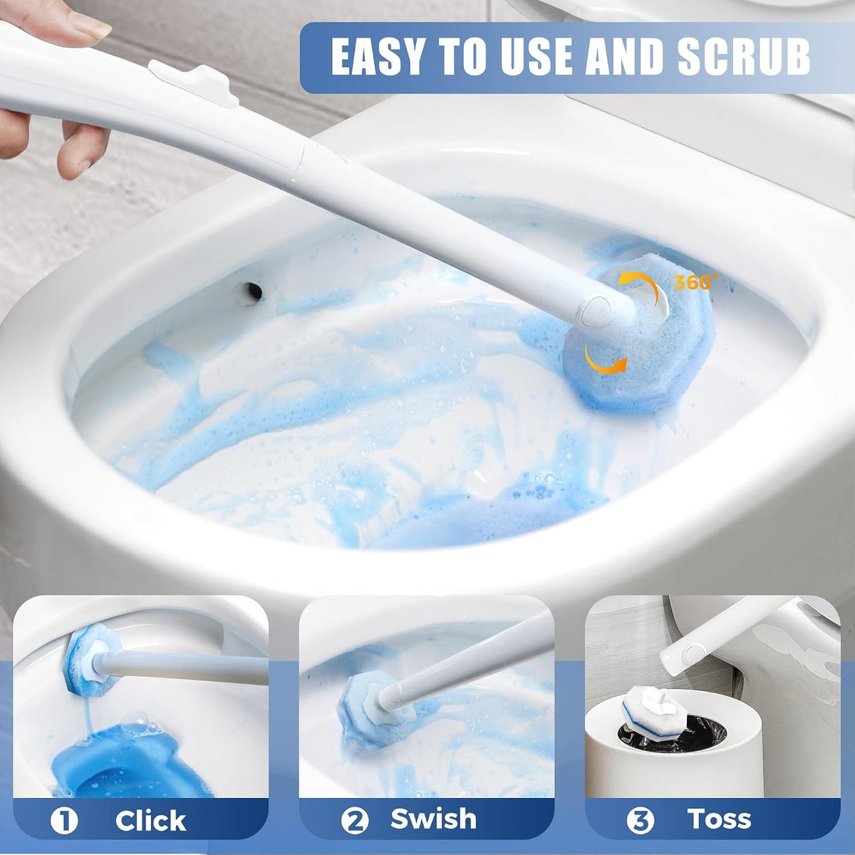 2 Pack Disposable Toilet Brush with 60 Refills, 2026 Upgrade Wall Mounted Toilet Bowl Cleaner Wand Kit and Holder, Bathroom Cleaning Supplies, Toilet Scrubber Disposable Heads