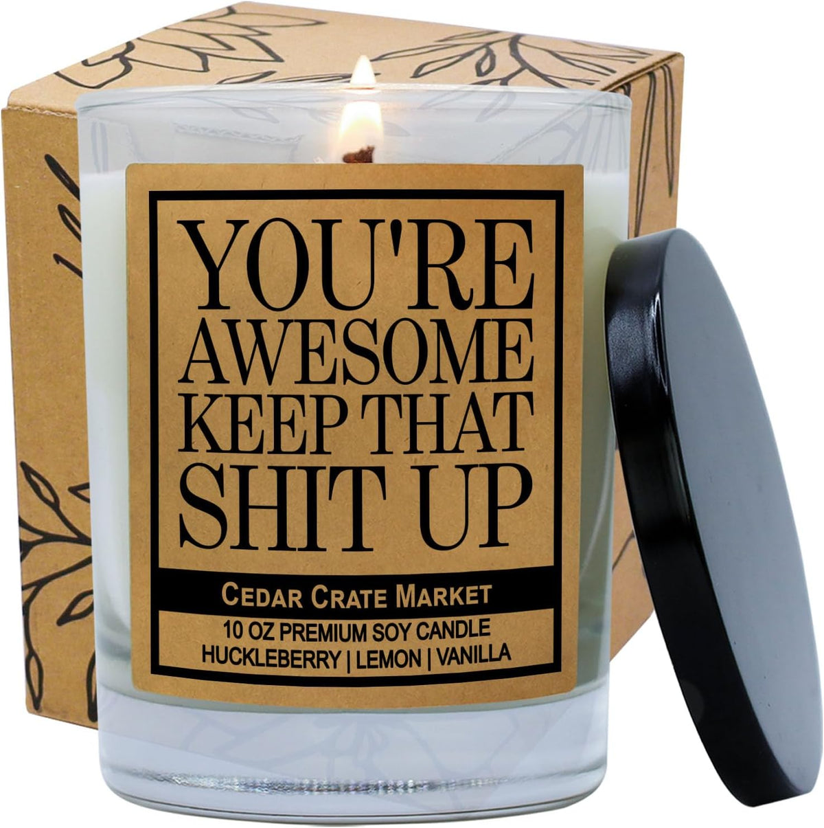 Cedar Crate Market Best Friend Candle Gifts for Women, You are Awesome 13.5oz Soy Wax Jar Candles with Sayings for Women, Thank You Gifts Or Birthday Presents Huckleberry Lemon Vanilla Scent