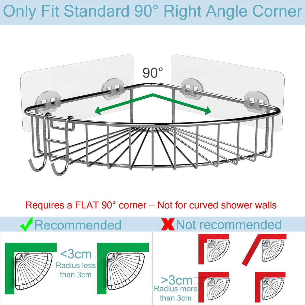 Shower Shelf for Inside Shower, Shower Shelf Corner, Shower Corner Caddy, Adhesive Shower Caddy, Shower Wall Caddy, Stainless Steel Shower Caddy Suction No Drill 2 Pack Silver