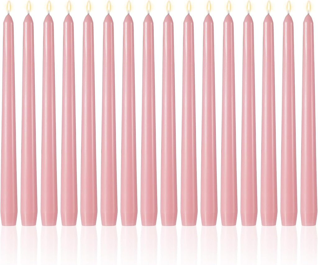 MTLEE 16 Pcs 10 Inch Taper Candle Sticks Smokeless Unscented, Morandi Pink