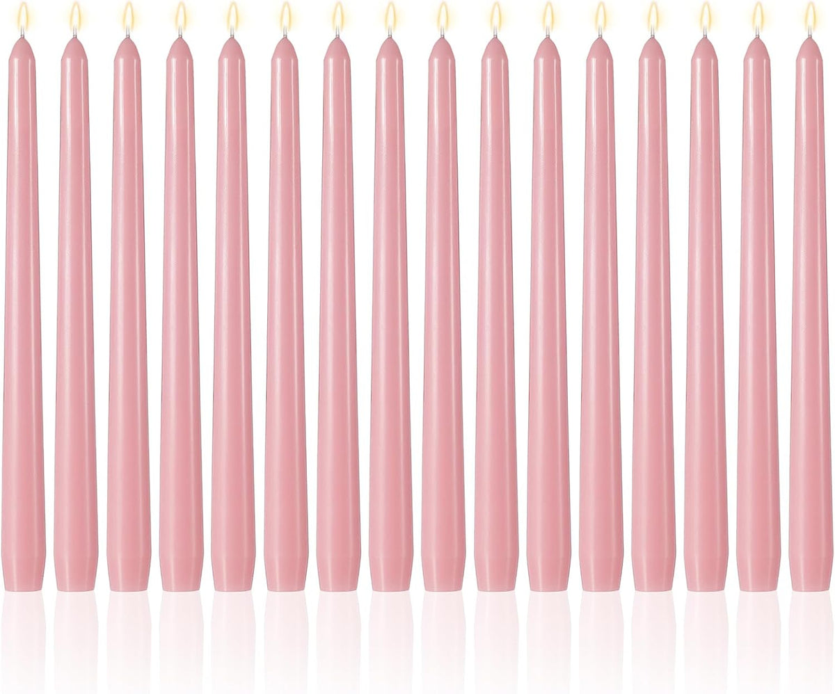 MTLEE 16 Pcs 10 Inch Taper Candle Sticks Smokeless Unscented, Morandi Pink