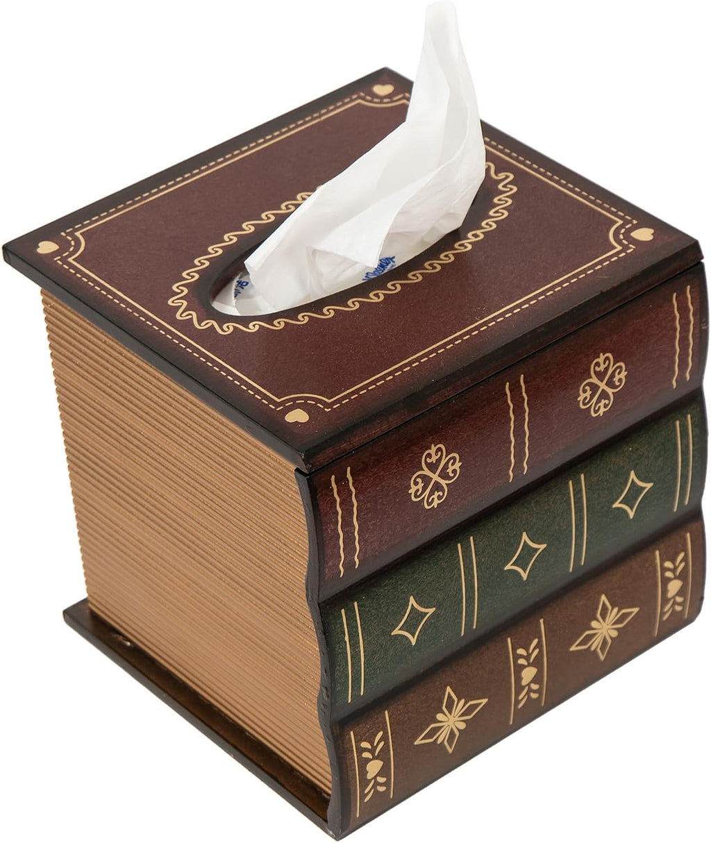 Classical Retro Square Wooden Antique Book Tissue Box Cover Home Decor