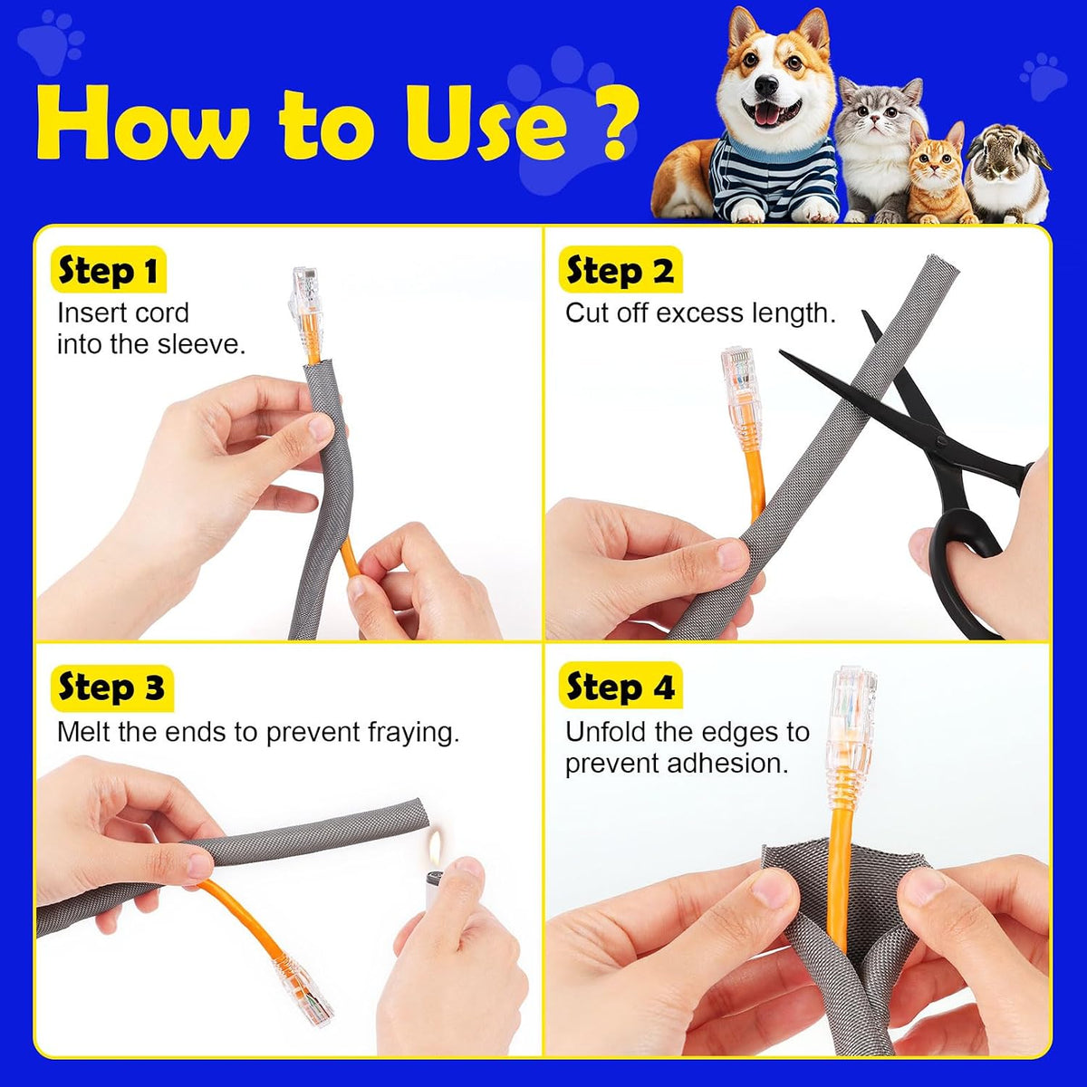 UOMTFAI Cord Protector from Pets No Chew, 1/2” 10ft Upgrated Pet Cord Sleeve Cable Protector for Cords, Cat and Dog Cord Protector Cable Management Cable Sleeve Grey