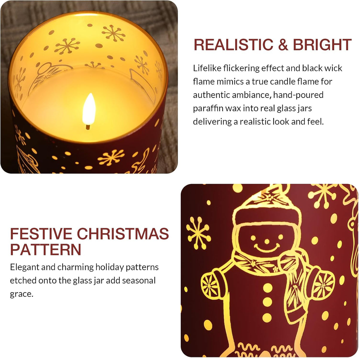 Eywamage Burgundy Glass Flameless Pillar Candles with Remote Set of 2
