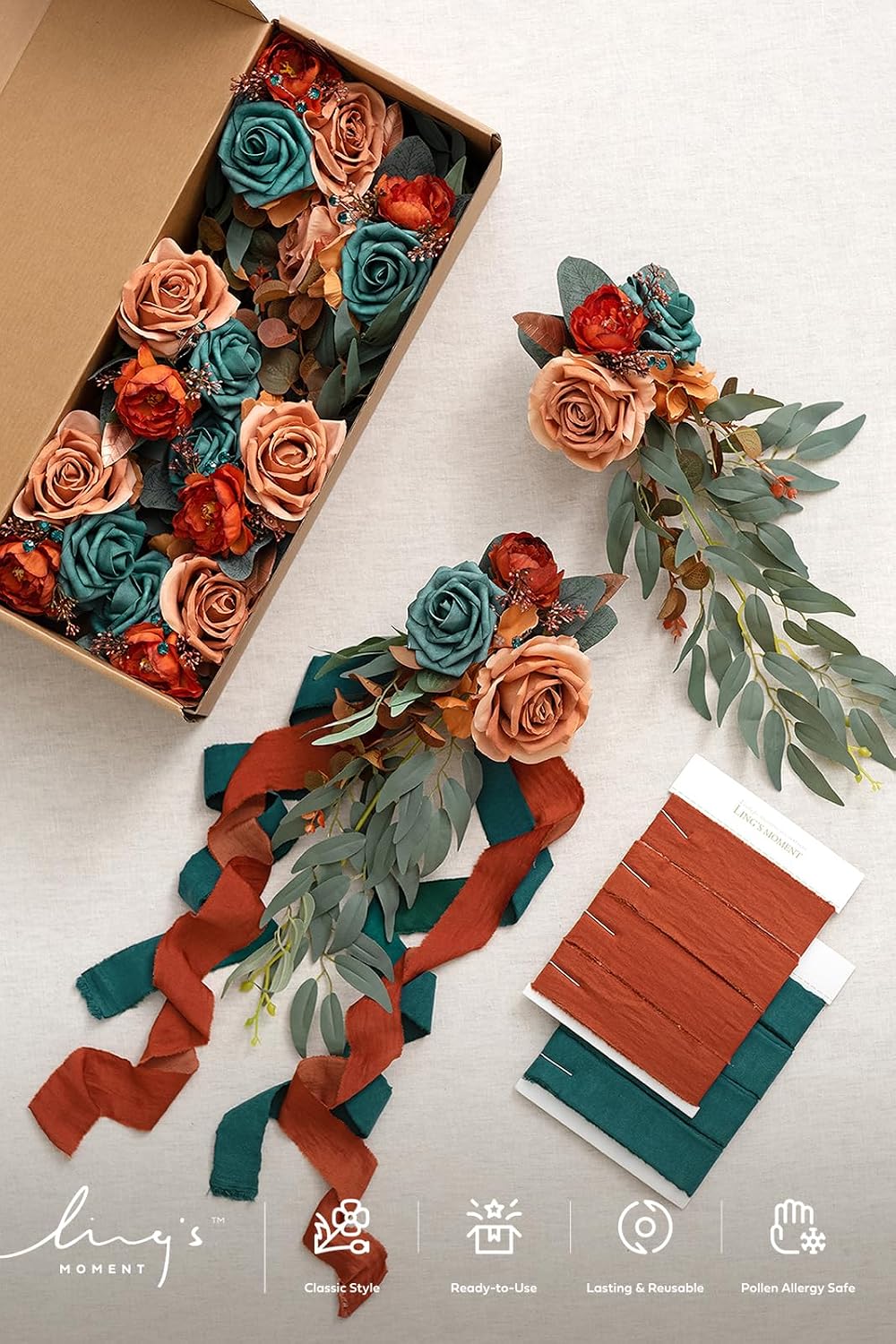 Ling's moment Pew Decorations for Fall Weddings, Teal Orange Aisle Flowers