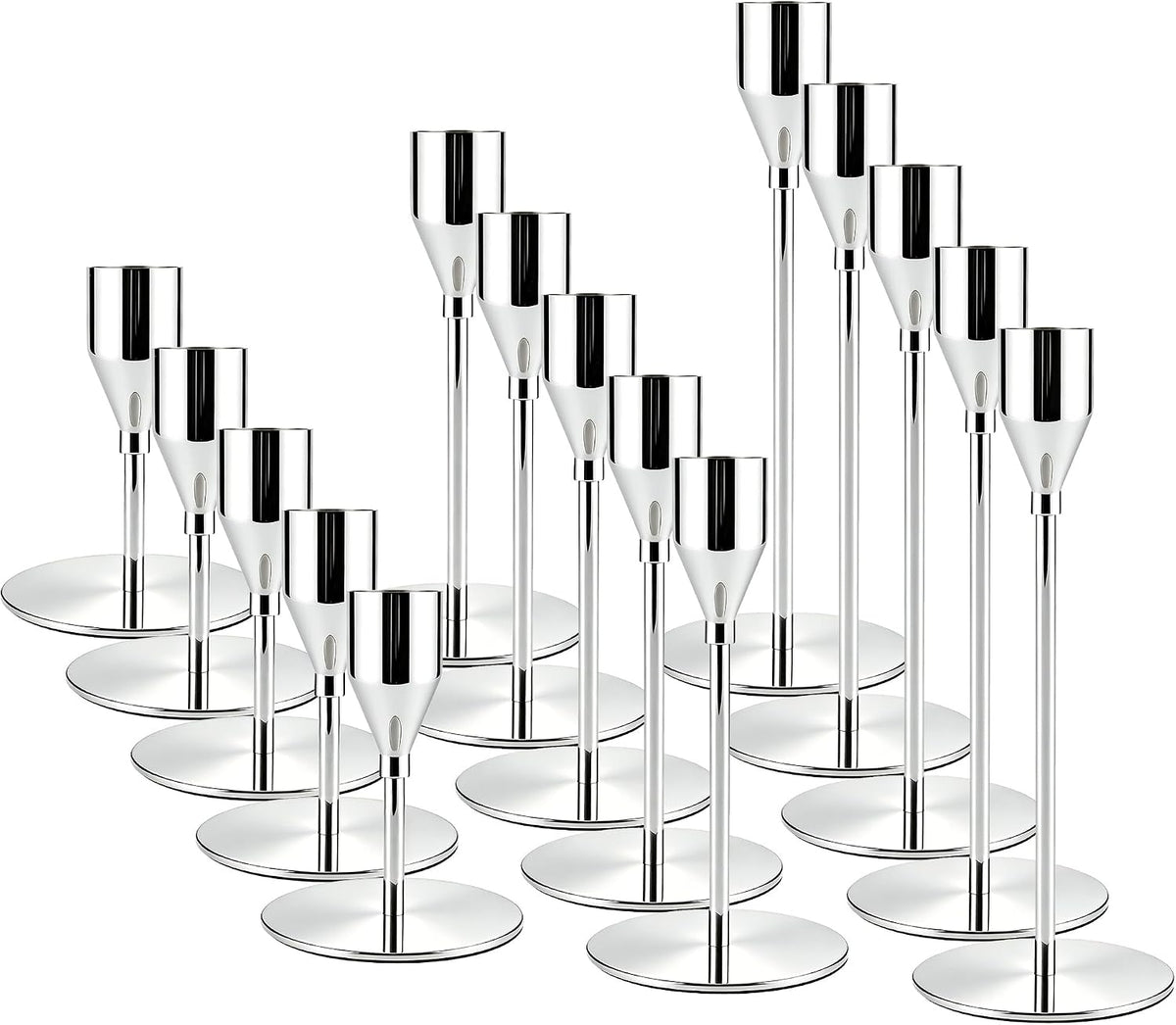 Silver Candlestick Holders,Metal Taper Candle Holders,Bulk Set of 15