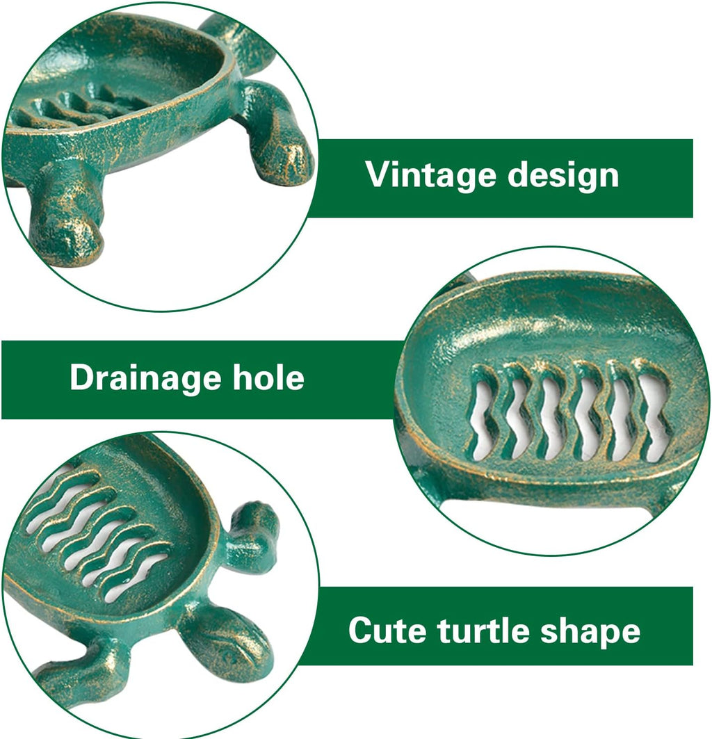 Sungmor Cast Iron Drainable Soap Holder - Tortoise Shaped & Antique Green