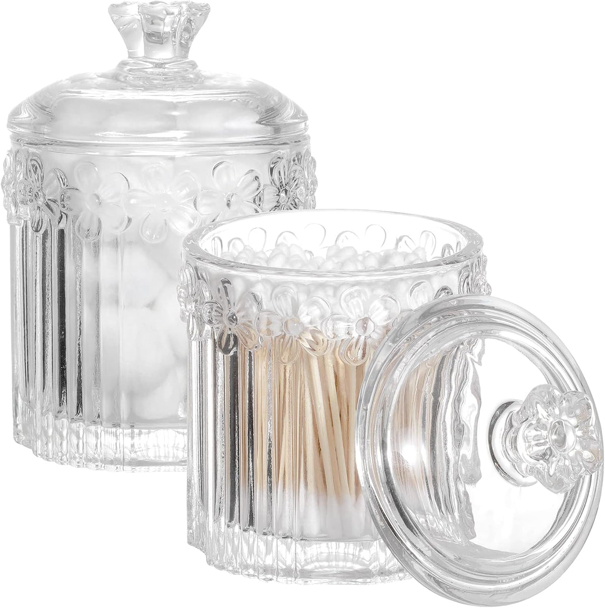 rejomiik 2 Pack Qtip Holder Glass Apothecary Jars with Lids, Clear
