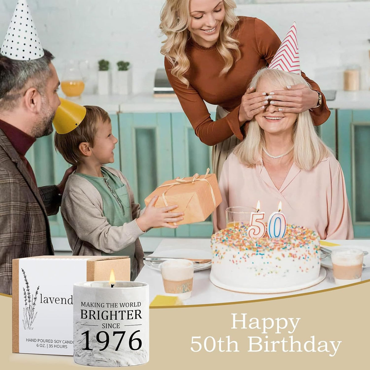 50th Birthday Gift for Her - Gifts for 50 Year Old Birthday Woman - 1976 Bday Gifts for Women - 50 Year Old Present Idea for Her Him, 6oz Lavender Ceramics Candle