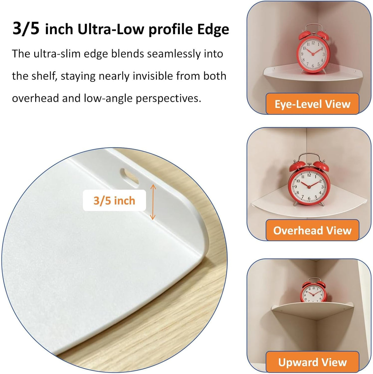 Small Tiny Metal Floating Corner Shelves, 7 x 7 x 0.6 Inches，2pcs, White