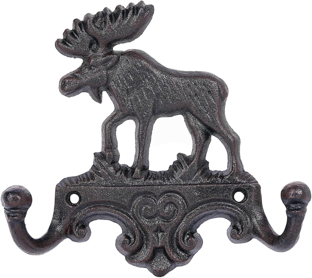 Sungmor Cast Iron Vintage Moose Wall Hooks - Rustic Heavy Duty Double Hooks