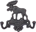 Sungmor Cast Iron Vintage Moose Wall Hooks - Rustic Heavy Duty Double Hooks