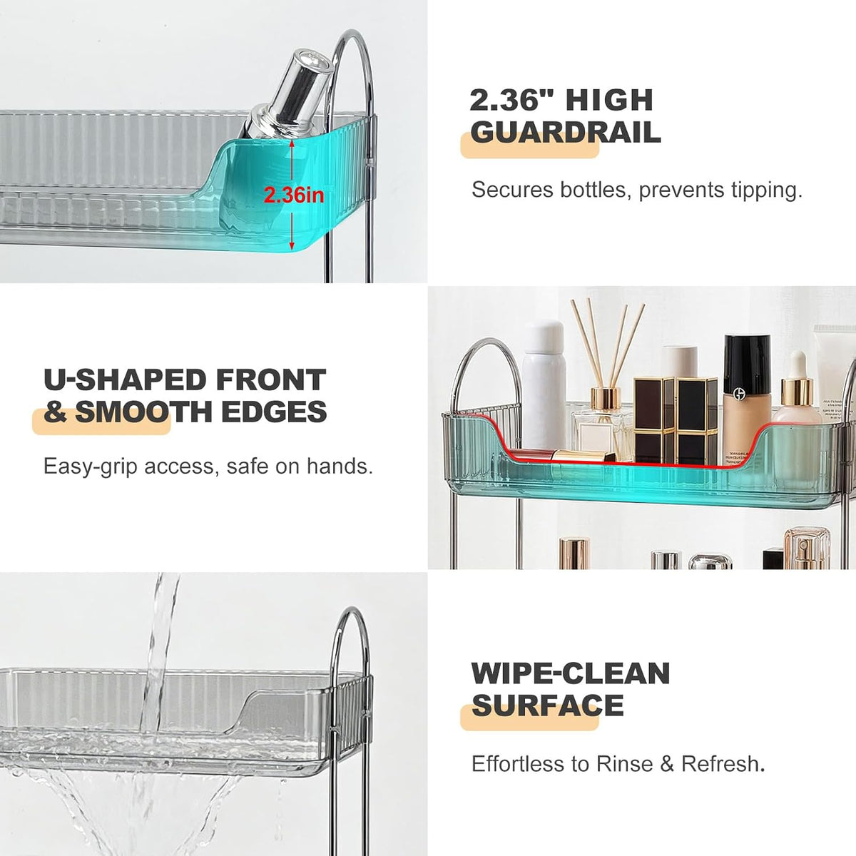 Goderewild 3-Tier Bathroom Counter Organizer, Gray Makeup Organizer