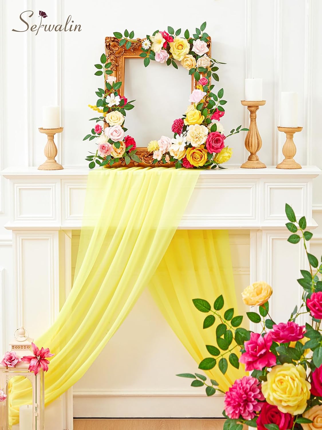 Serwalin Artificial Hot Pink Yellow Flowers Magenta Silk Flower for Wedding