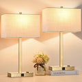 21" Touch Bedside lamps with 2 USB & AC Outlets, 3-Way Dimmable Bedside Table Lamps Set of 2 for Bedroom Living Room Office Reading, White Shade Lamps for Night Stands, 2700K LED Bulbs Included