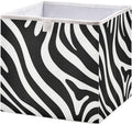 Black and White Zebra Print Cube Storage Bins Collapsible Fabric Storage Baskets Large Clothes Organizer Box for Bedroom Living Room Study Room 11×11×11 In
