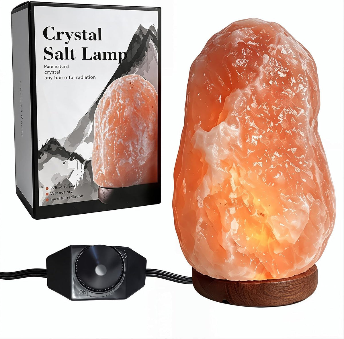 Himalayan Salt Lamp 7-11Lbs, Natural Pink Salt Lamps with Brightness Control Dimmer Switch, Wooden Base & Salt Lamps Bulb Pink Salt Lamp Genuine Pakistani Productuct