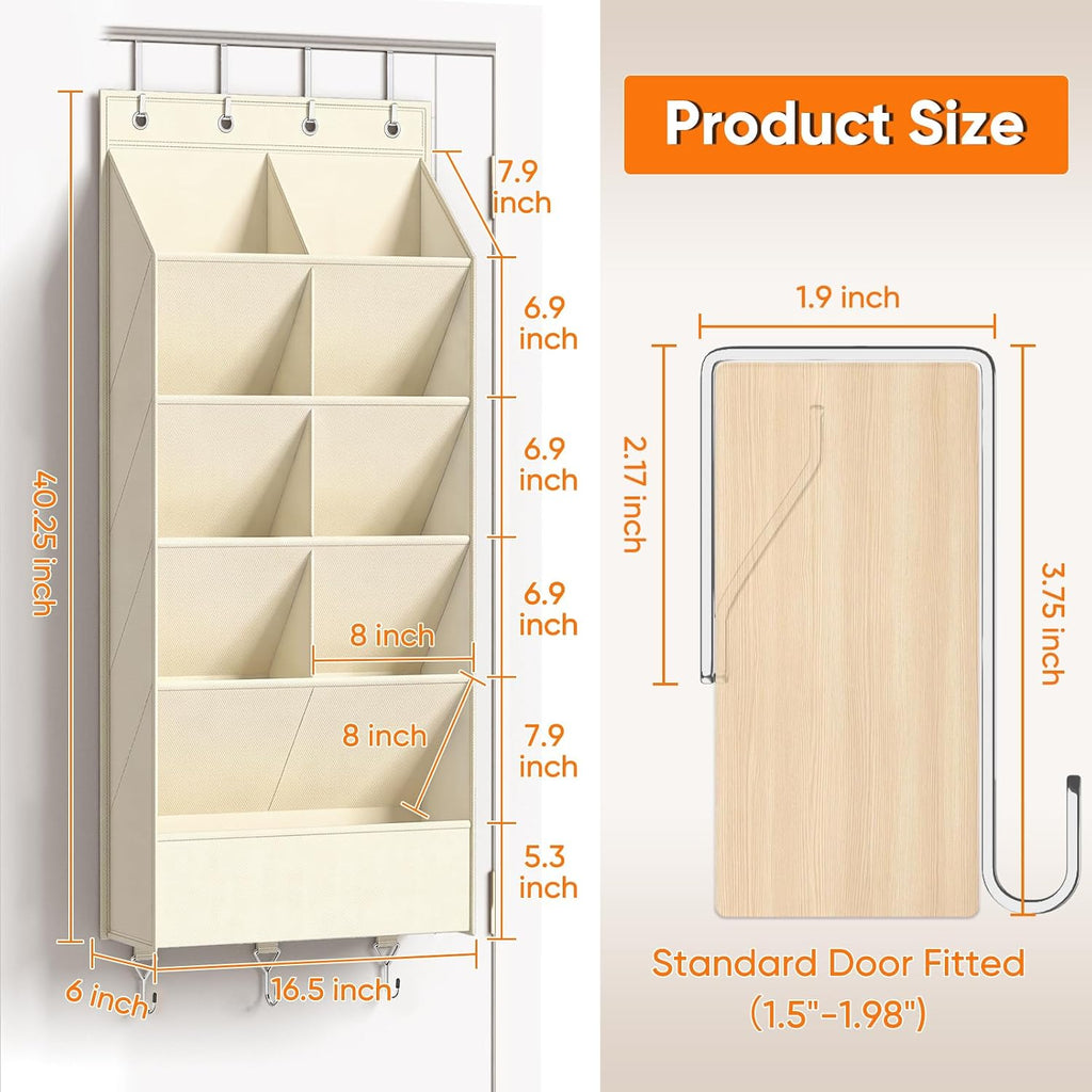 Over the Door Shoe Organizer, 5 Tiers with 9 Compartments, Beidge