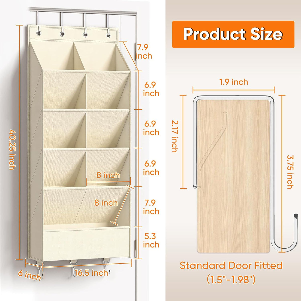 Over the Door Shoe Organizer, 5 Tiers with 9 Compartments, Beidge