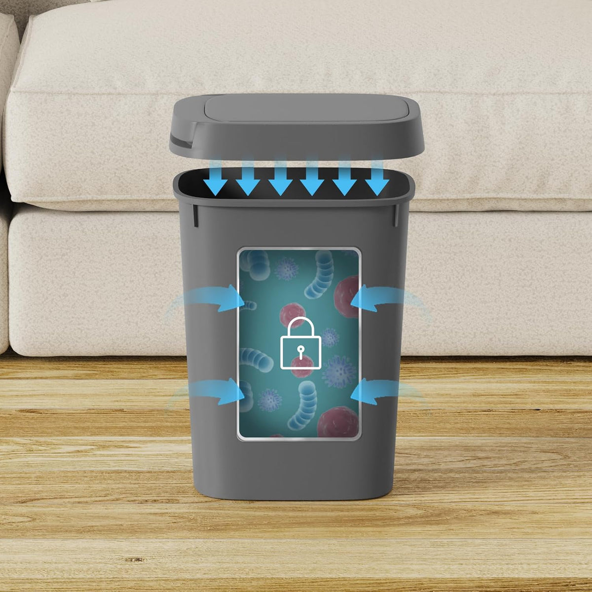 KSSKSS 3 Pack Bathroom Small Trash Can with Lid, 2.6 Gallon Slim Garbage Bin with Pop-Up Lid, 10L Plastic Wastebasket for Bedroom, Office, Kitchen, Toilet (Gray)