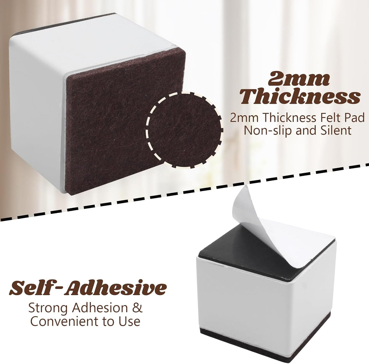 Self-Adhesive Furniture Risers 4Pcs, Square Adds 2" Height, White