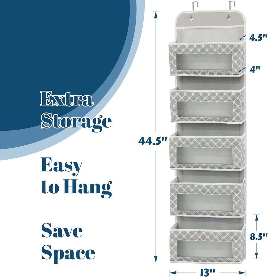 Simple Houseware 5 Clear Window Pocket Over Door Hanging Organizer, Gray