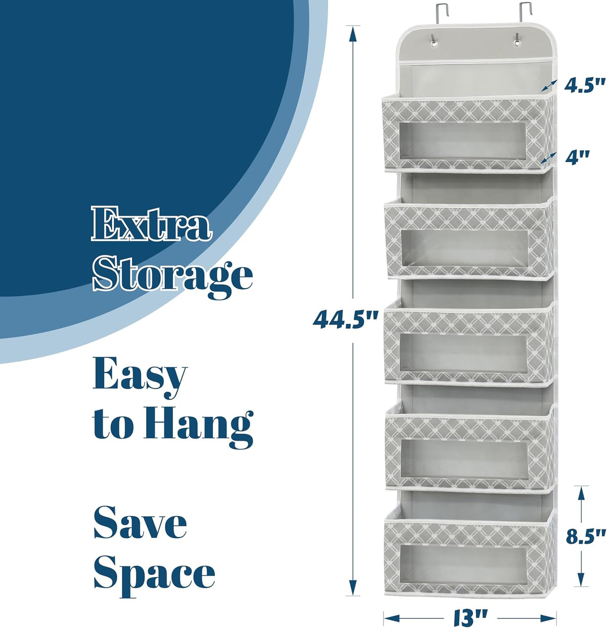 Simple Houseware 5 Clear Window Pocket Over Door Hanging Organizer, Gray