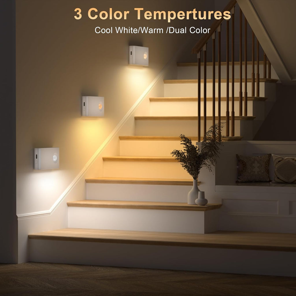 YiaMia Stair Lights Motion Sensor Indoor, 6-Pack Rechargeable Night Lights with 3 Color Modes, Wireless Under Cabinet Lighting for Stairs, Hallway, Kitchen, Bathroom