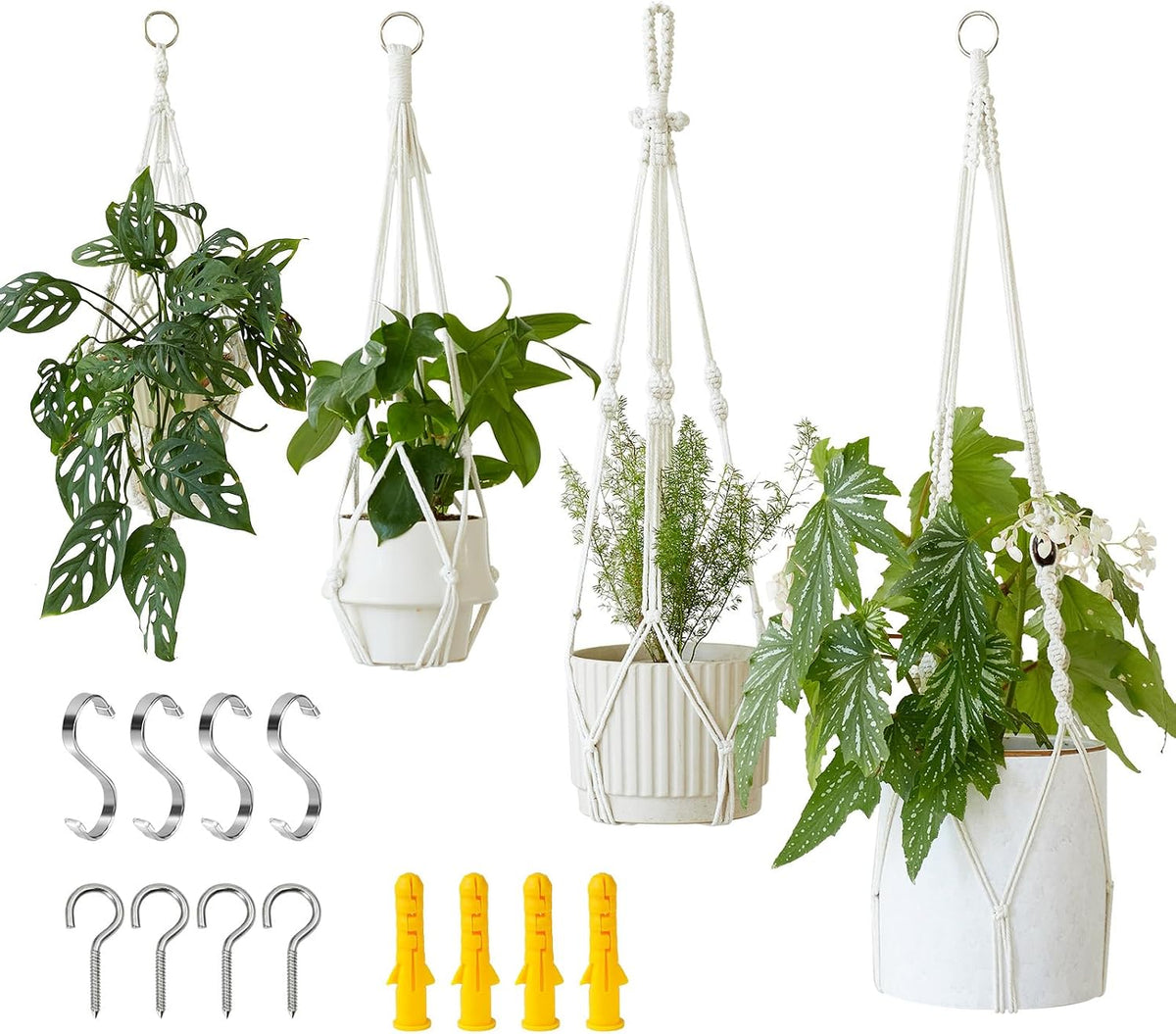 4Pack Macrame Plant Hangers Boho Hanging Planter for Indoor Plants