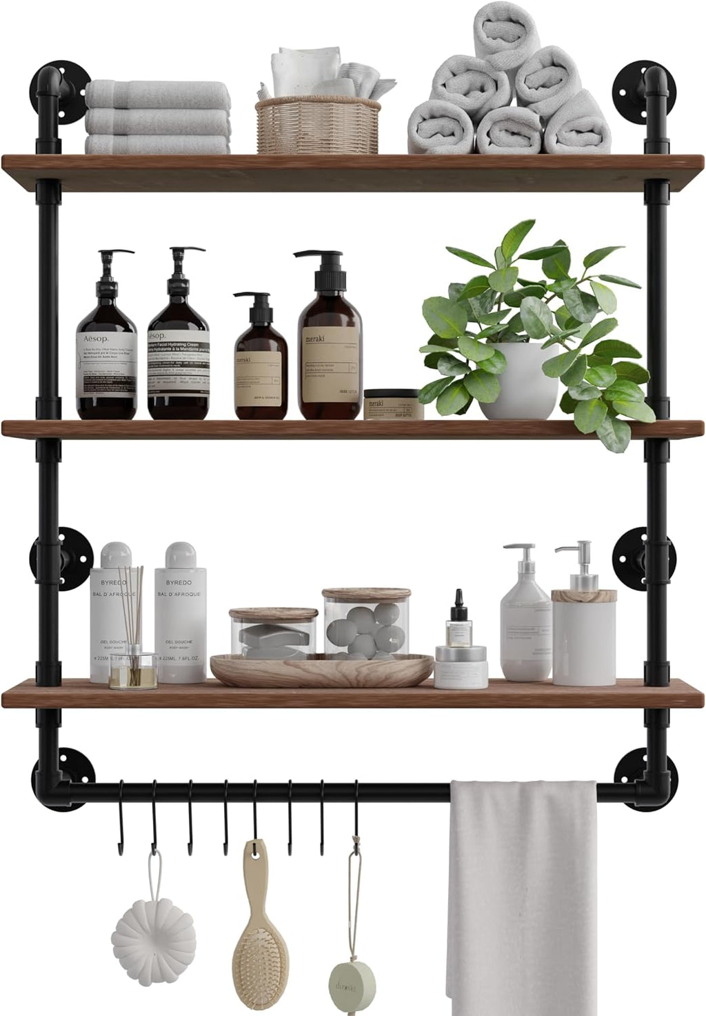 ROGMARS Industrial Pipe Shelving Bathroom Shelves with Towel bar