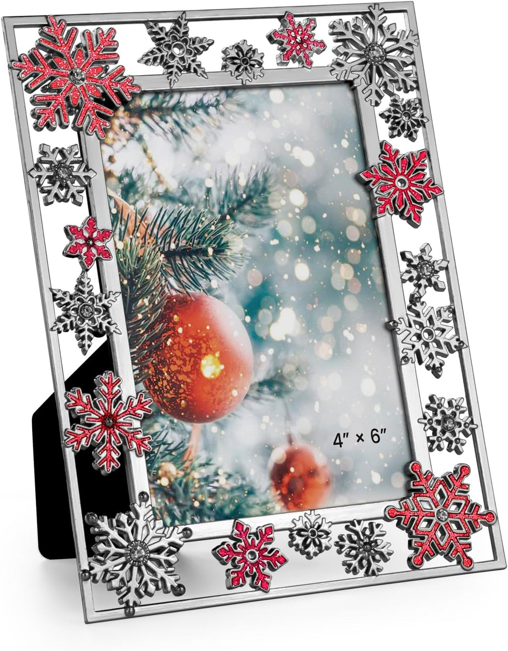 GUOER Christmas Decorations Photo Frame 4x6 Inch Snowflake Christmas Metal Photo Display Picture Photo Frames with High Definition Glass Front Gift Ideas Tabletop Home Decorative (Red)