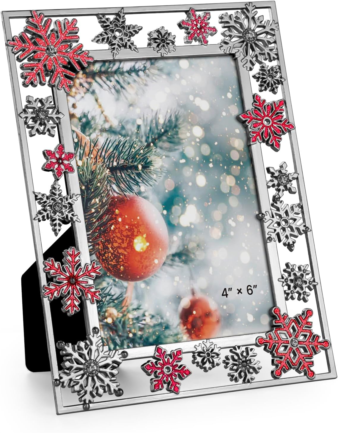 GUOER Christmas Decorations Photo Frame 4x6 Inch Snowflake Christmas Metal Photo Display Picture Photo Frames with High Definition Glass Front Gift Ideas Tabletop Home Decorative (Red)