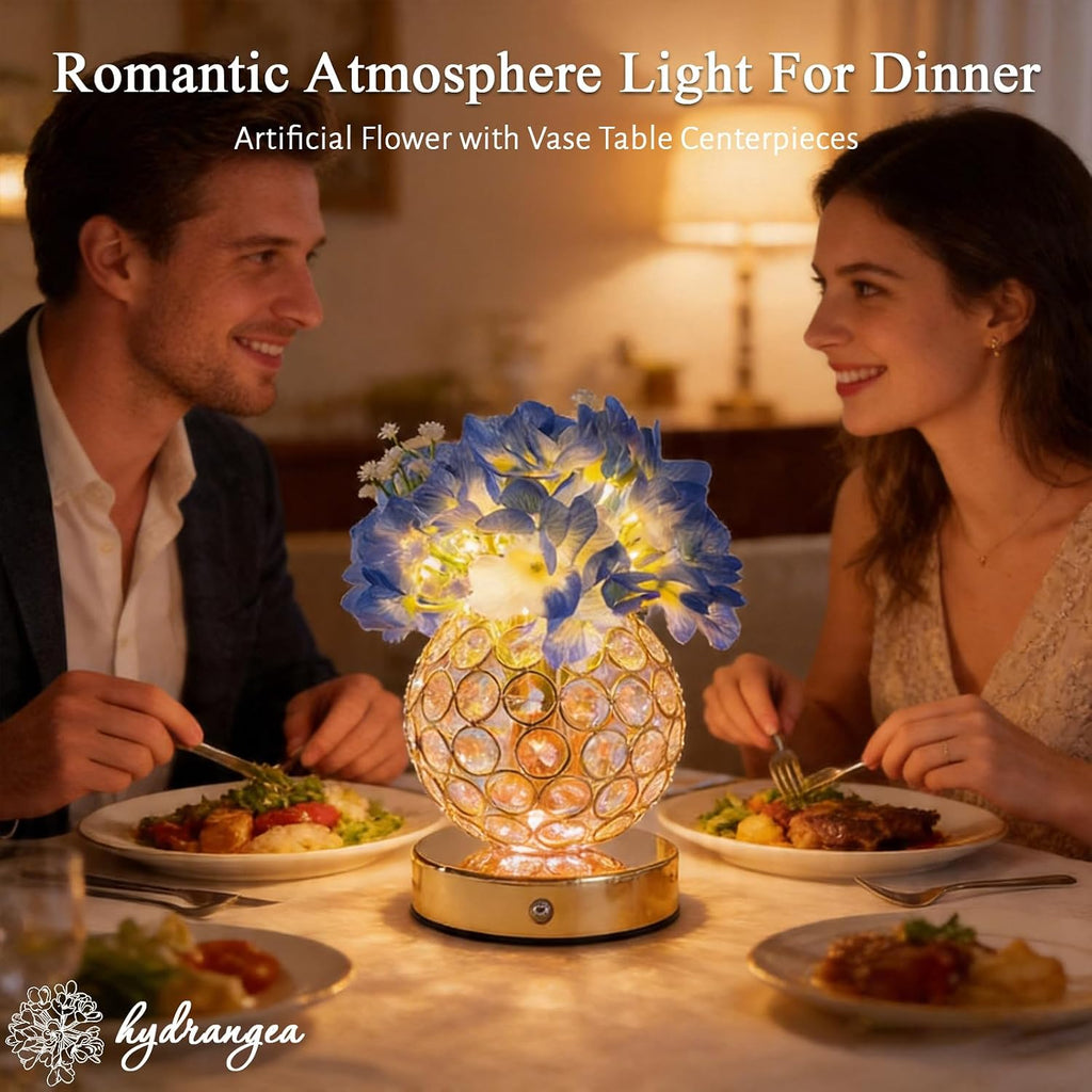 Flower Table Lamp, 16 Color Changing Hydrangea Crystal Night Light with Remote, Touch Dimming Artificial Flower Light, Romantic Flower Decoration Gifts for Girl Women Mom (Blue-Hydrangea)