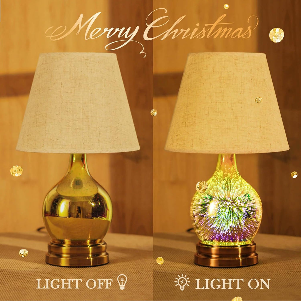 Porseme Table Lamp, Desk Lamp Bulb Included - Modern Lamp with Unique Lampshade, Handmade 3D Effect Glass Base - Perfect Table Lamp in Bedroom, Bedside, Living Room, Office (E12 LED Bulb Included)