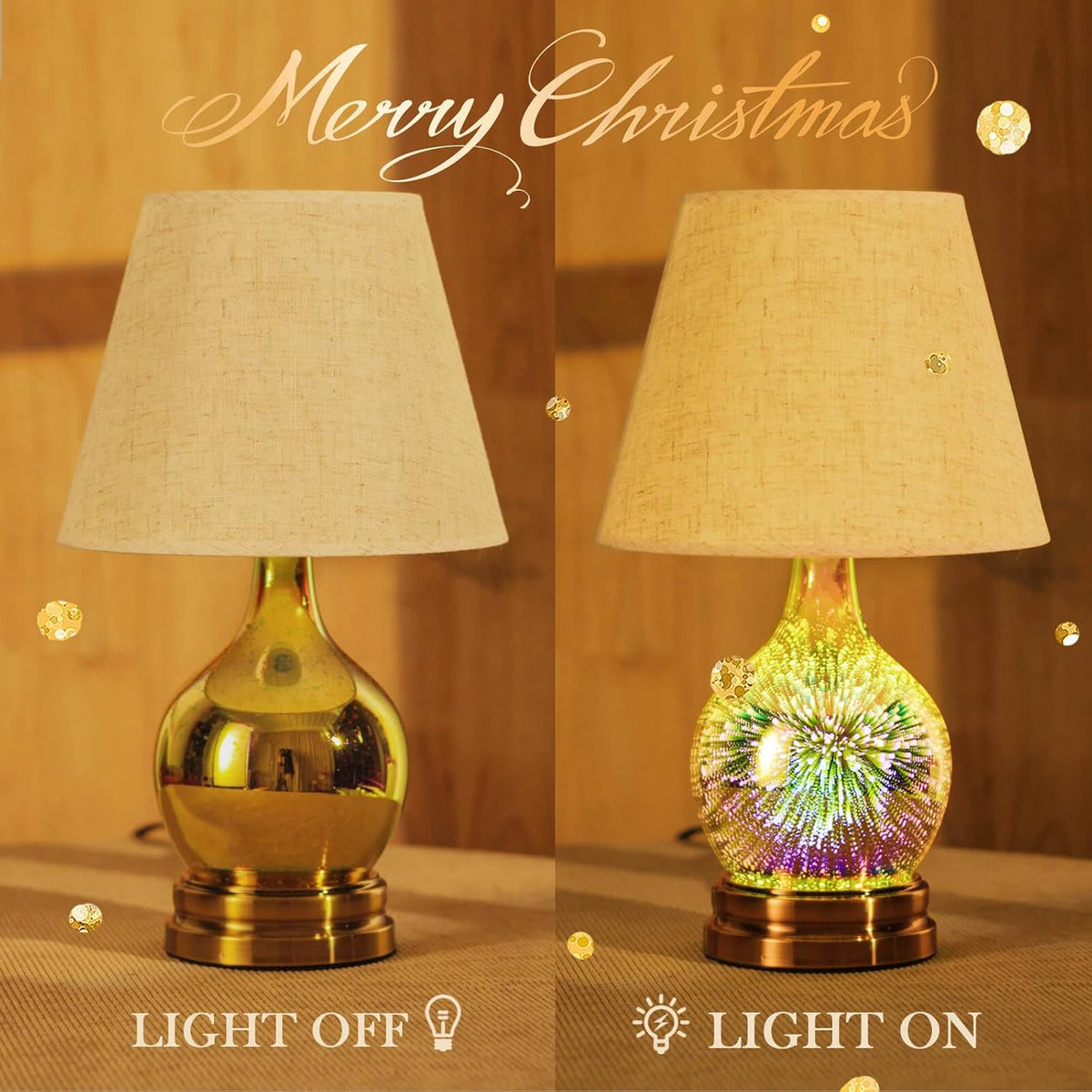 Porseme Table Lamp, Desk Lamp Bulb Included - Modern Lamp with Unique Lampshade, Handmade 3D Effect Glass Base - Perfect Table Lamp in Bedroom, Bedside, Living Room, Office (E12 LED Bulb Included)