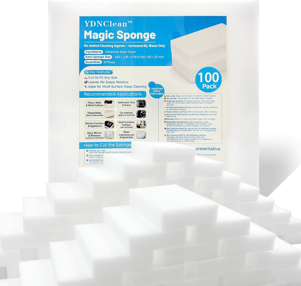Magic Sponge Melamine Cleaning Eraser, Water-Activated Foam in Bulk (100)