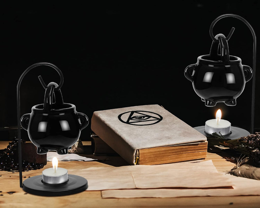 2 Pcs Halloween Wax Melt Warmer, Witch Hanging Cauldron Oil Burner